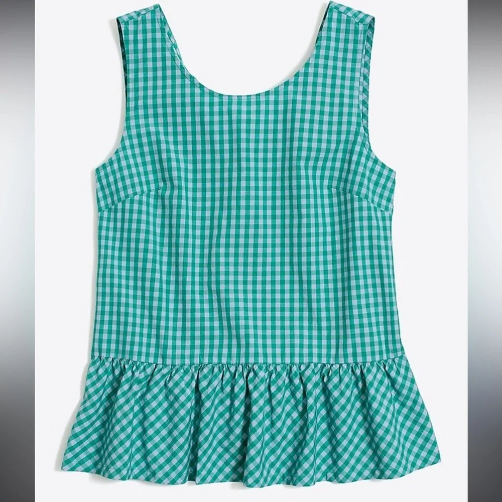 J Crew Printed Bow-Back Peplum Flouncy Tank Top‎ Tie Side Detail Sz XS runs big